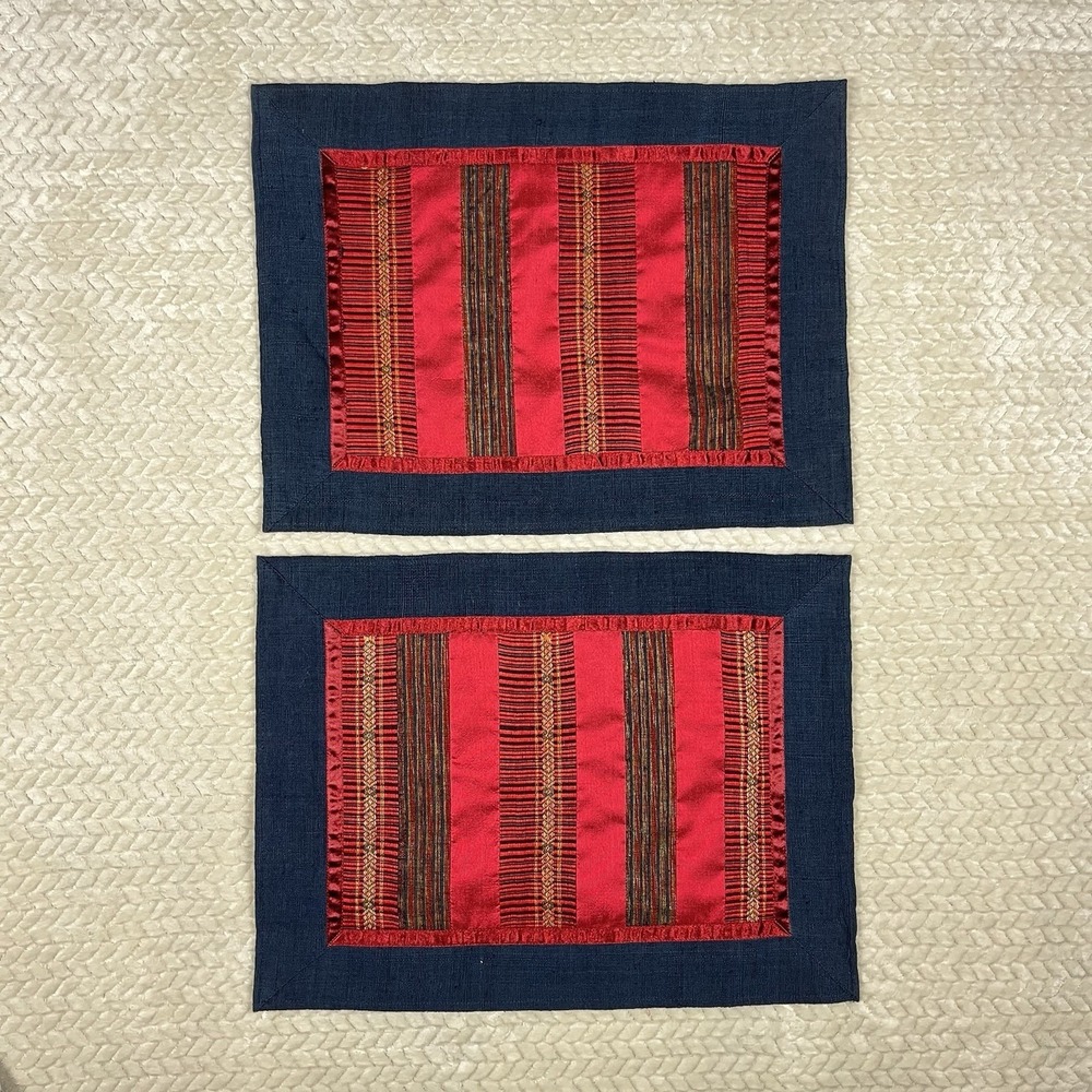 Handwoven Sop Moei Arts Pwo Karen Silk Placemats 18x13 Sustainable Indo Chic Lux